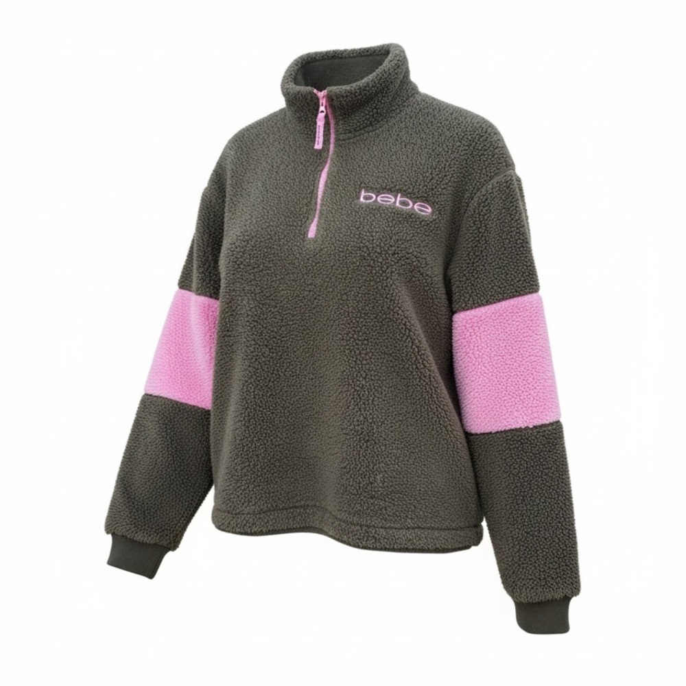 Vintage Bebe Sport Olive and Pink Fleece Pullover Women's Size Medium